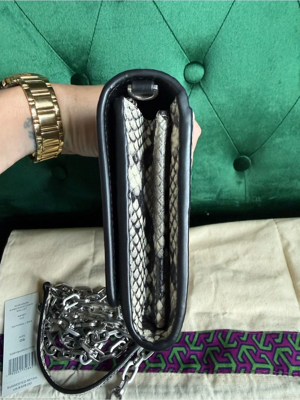 Tory Burch Robinson Snakeskin Embossed Wallet on Chain WOC Crossbody Clutch